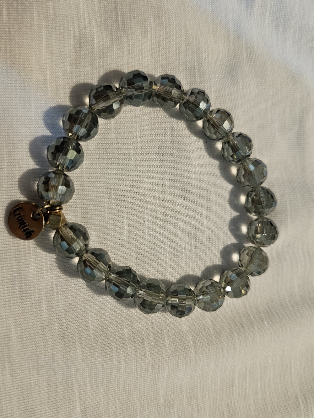 Faceted Crystal Stretch Bracelet in Smoke Gray with Charm
